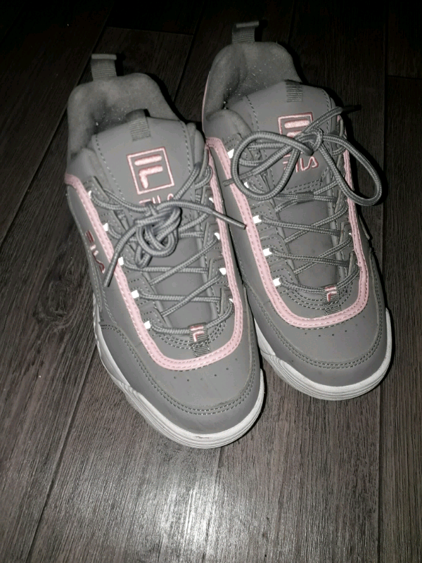grey and pink fila trainers